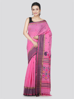 PinkLoom - Womens Cotton Saree with Unstitched Blouse-Pink