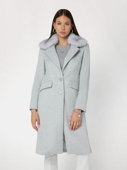 Guess - Light Melange Grey Notched Lapel Solid Coat