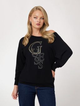 Guess - Jet Black Round Neck Embellished Sweater