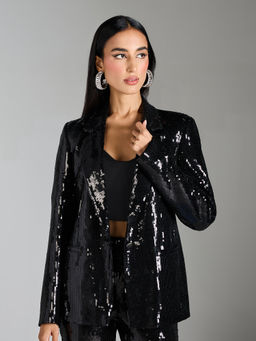 RSVP by Nykaa Fashion - Black Sequinned Full Sleeves Party Blazer
