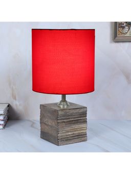 Tu Casa - Red Mangowood Square Block Style Table Lamp For Home Decoration