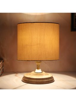 Tu Casa - Off White Mangowood Circular Table Lamp For Home Decoration