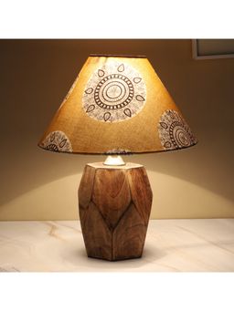Tu Casa - Yellow Mangowood Diamond Cut Table Lamp For Home Decoration