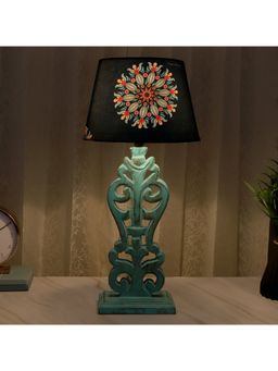 Tu Casa - Navy Blue Mangowood Aqua French Table Lamp For Home Decoration