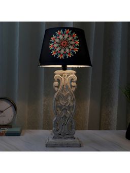 Tu Casa - Navy Blue Mangowood Rustic White French Table Lamp For Home Decoration