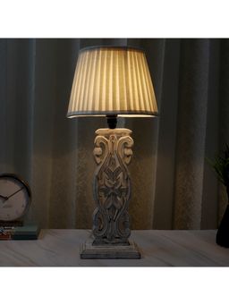 Tu Casa - Off White Mangowood Rustic White French Table Lamp For Home Decoration
