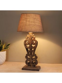 Tu Casa - Beige Mangowood Rustic Brown French Table Lamp For Home Decoration