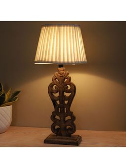 Tu Casa - Off White Mangowood Rustic Brown French Table Lamp For Home Decoration