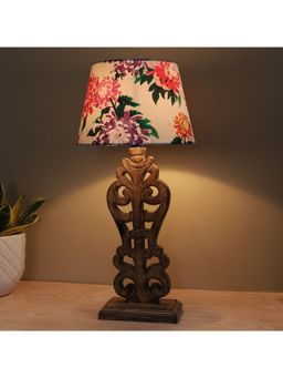 Tu Casa - White Mangowood Rustic Brown French Table Lamp For Home Decoration