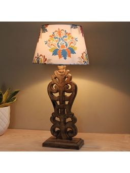 Tu Casa - White Mangowood Rustic Brown French Table Lamp For Home Decoration