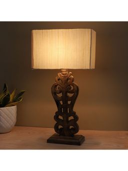 Tu Casa - Off White Mangowood Rustic Brown French Table Lamp For Home Decoration