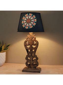 Tu Casa - Navy Blue Mangowood Rustic Brown French Table Lamp For Home Decoration