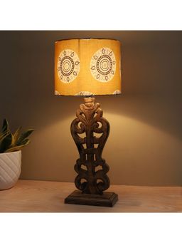 Tu Casa - Yellow Mangowood Rustic Brown French Table Lamp For Home Decoration