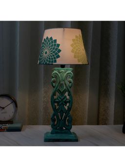 Tu Casa - White Mangowood Rustic Aqua French Table Lamp For Home Decoration