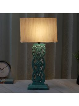 Tu Casa - Off White Mangowood Rustic Aqua French Table Lamp For Home Decoration