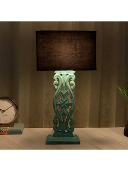 Tu Casa - Black Mangowood Rustic Aqua French Table Lamp For Home Decoration