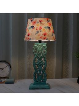 Tu Casa - White Mangowood Rustic Aqua French Table Lamp For Home Decoration
