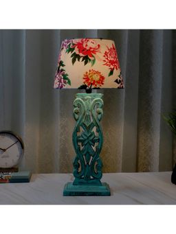 Tu Casa - White Mangowood Rustic Aqua French Table Lamp For Home Decoration
