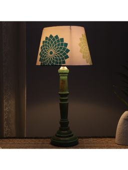 Tu Casa - White Classic European Style Inspired Mangowood Aqua Green Table Lamp For Home Decoration