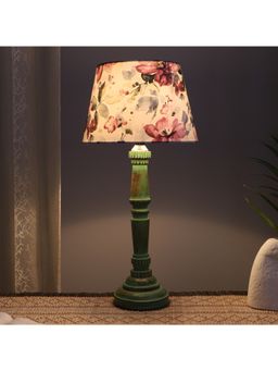 Tu Casa - White Classic European Style Inspired Mangowood Aqua Green Table Lamp For Home Decoration