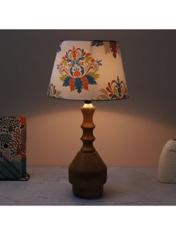 Tu Casa - White Bottle Shape Tan Color Mangowood Table Lamp For Home Decoration