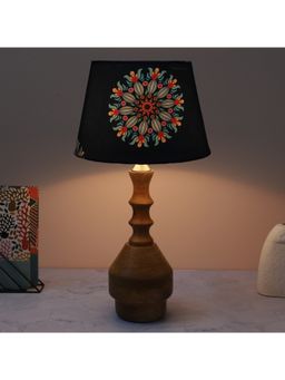Tu Casa - Navy Blue Bottle Shape Tan Color Mangowood Table Lamp For Home Decoration