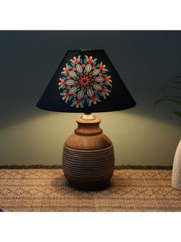 Tu Casa - Navy Blue Hand Carved Mangowood Table Lamp For Home Decoration
