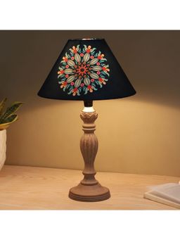 Tu Casa - Navy Blue Hand Carved Classic Mangowood Table Lamp For Home Decoration