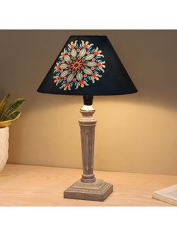 Tu Casa - Navy Blue Hand Carved Equine Mangowood Table Lamp For Home Decoration
