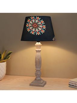 Tu Casa - Navy Blue Hand Carved Ilumista Mangowood Table Lamp For Home Decoration