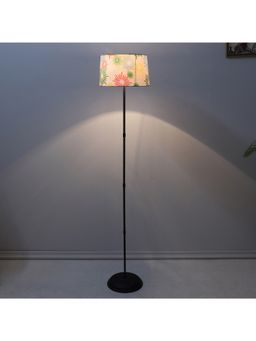 Tu Casa - Multi-Color Black Metal-Iron Base Foldable Floor Lamp With Flower Print For Bedroom