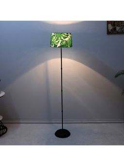 Tu Casa - Green Black Metal-Iron Base Foldable Floor Lamp With Palm Print For Bedroom