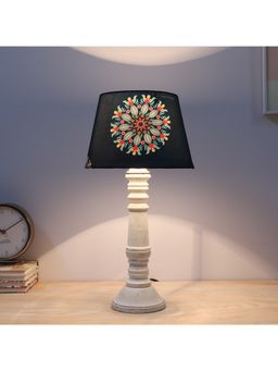 Tu Casa - Navy Blue Rustic White Mangowood Table Lamp For Home Decoration