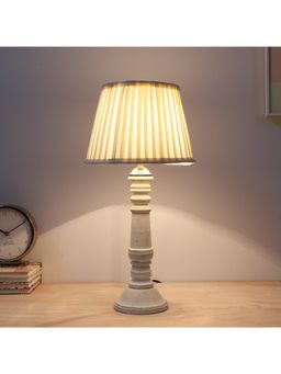 Tu Casa - Off White Rustic White Mangowood Table Lamp For Home Decoration