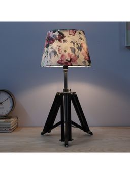 Tu Casa - White Vintage Tripod Black Mangowood Table Lamp For Home Decoration