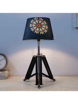 Tu Casa - Navy Blue Vintage Tripod Black Mangowood Table Lamp For Home Decoration