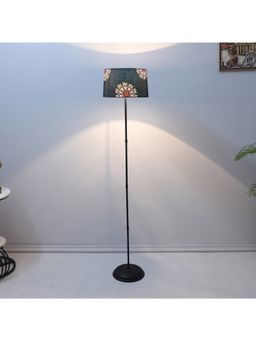 Tu Casa - Black Metal-Iron Base Foldable Floor Lamp With French Floral Print & Satin Shade
