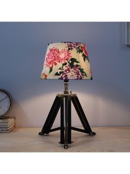 Tu Casa - White Vintage Tripod Black Mangowood Table Lamp For Home Decoration