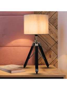 Tu Casa - Off White Vintage Tripod Black Mangowood Table Lamp For Home Decoration
