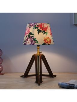 Tu Casa - White Vintage Tripod Brown Mangowood Table Lamp For Home Decoration