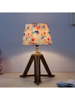Tu Casa - White Vintage Tripod Brown Mangowood Table Lamp For Home Decoration