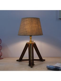 Tu Casa - Beige Vintage Tripod Brown Mangowood Table Lamp For Home Decoration