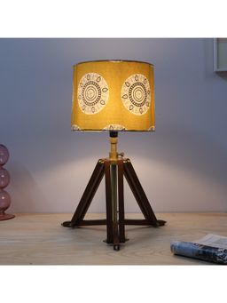 Tu Casa - Yellow Vintage Tripod Brown Mangowood Table Lamp For Home Decoration