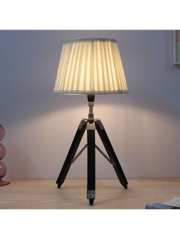 Tu Casa - Off White Classic Vintage Tripod Black Mangowood Table Lamp For Home Decoration