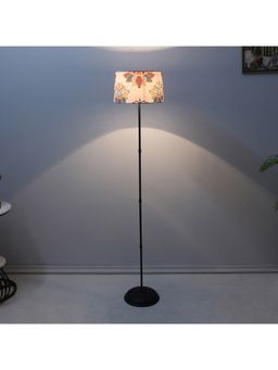 Tu Casa - White Black Metal-Iron Base Foldable Floor Lamp With Carnation Print For Bedroom