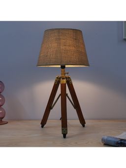 Tu Casa - Beige Classic Vintage Tripod Brown Mangowood Table Lamp For Home Decoration