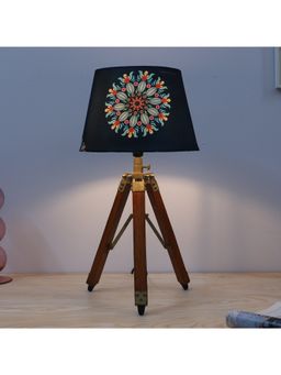 Tu Casa - Navy Blue Classic Vintage Tripod Brown Mangowood Table Lamp For Home Decoration