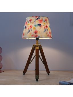 Tu Casa - White Classic Vintage Tripod Brown Mangowood Table Lamp For Home Decoration