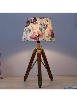 Tu Casa - White Classic Vintage Tripod Brown Mangowood Table Lamp For Home Decoration