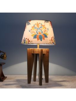 Tu Casa - White Rustic Brown Vintage Mangowood Table Lamp For Home Decoration